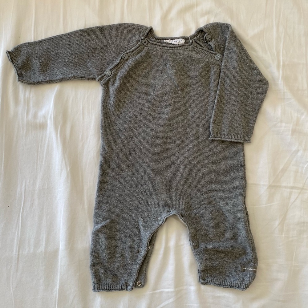 Belly button long arm knit romper grey